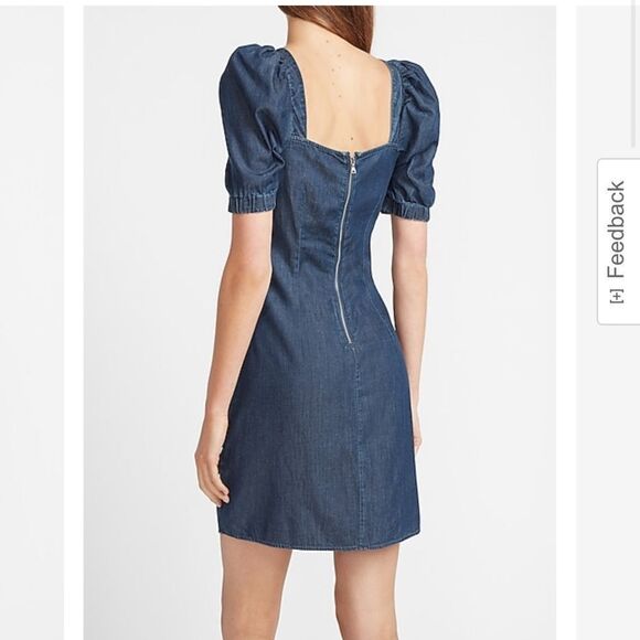 Express Denim Puff Sleeve Mini Shift Dress – Western Cottagecore Size S - Picture 2 of 9